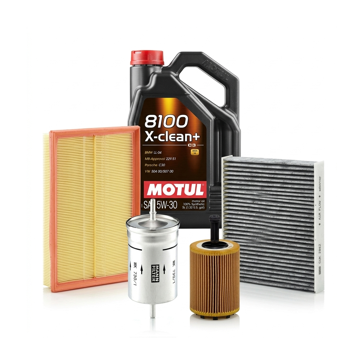 Kit revizie ulei Motul 8100 X-CLEAN+ 5W-30 + filtre VW Golf 4 2.3 V5 4motion 150 CP – MANN