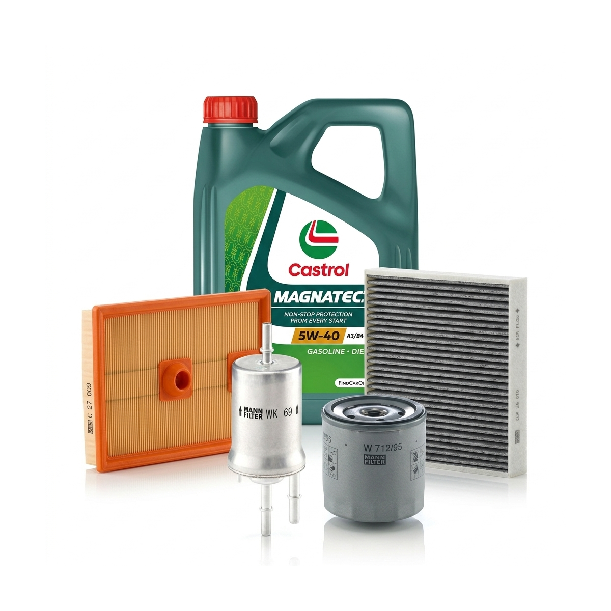Kit revizie ulei Castrol MAGNATEC 5W-40 A3/B4 + filtre Skoda Fabia 3 1.4 TSI R5 125 CP – MANN