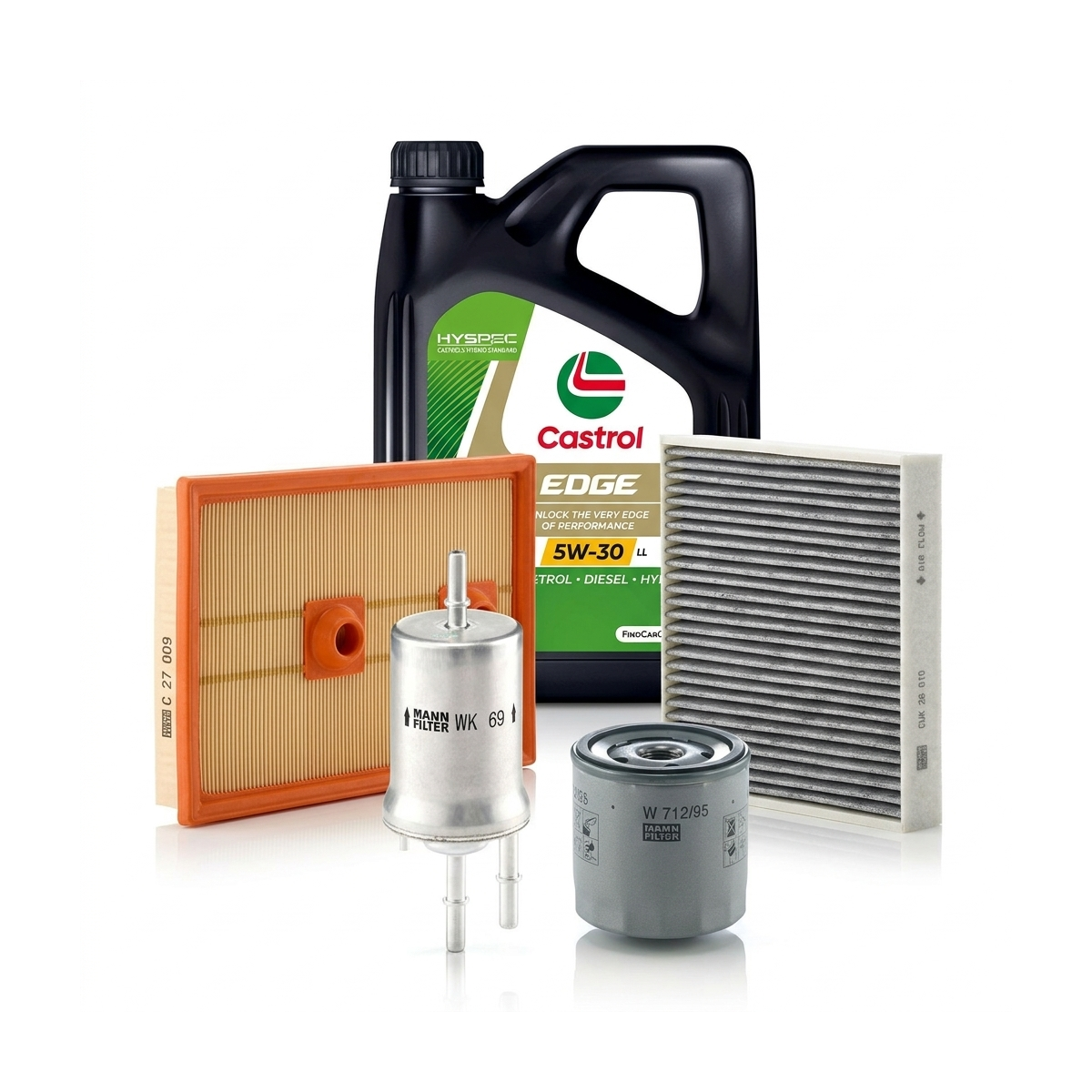 Kit revizie ulei Castrol EDGE 5W-30 LL + filtre Skoda Fabia 3 1.4 TSI R5 125 CP – MANN