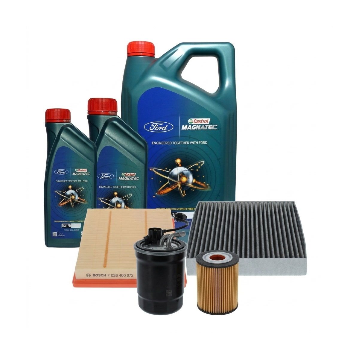 Kit revizie ulei Castrol Ford Magnatec 0W-20 + filtre Ford Focus 4 1.5 EcoBlue 95 CP – Bosch
