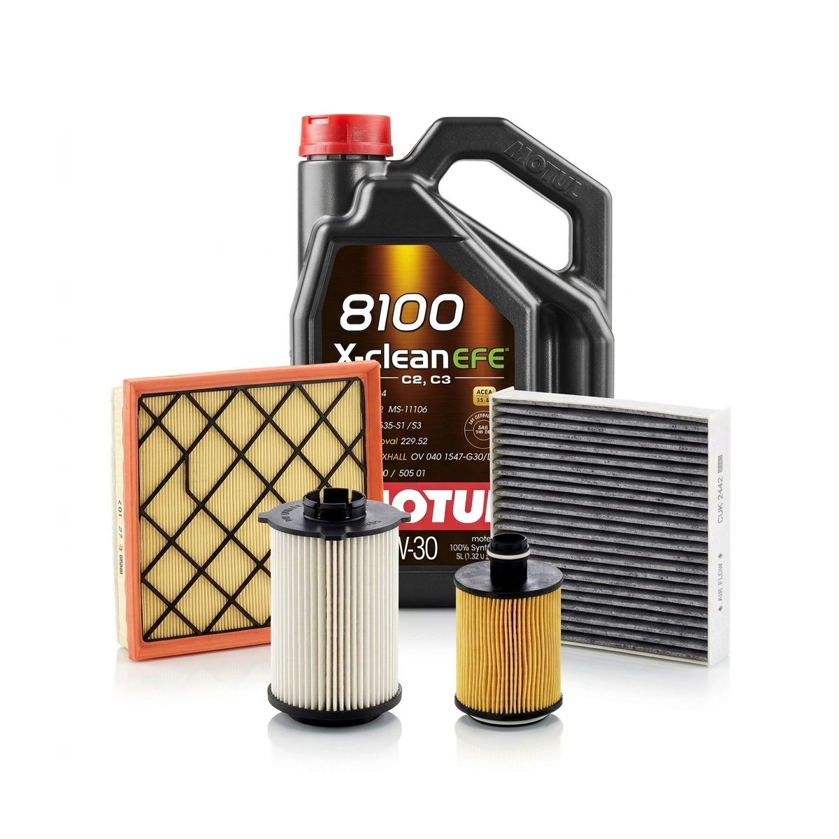 Kit revizie ulei Motul 8100 X-CLEAN EFE 5W-30 + filtre Opel Astra J 2.0 CDTI 131 CP – MANN