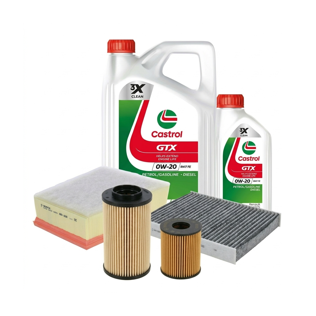 Kit revizie ulei Castrol GTX 0W-20 RN 17 FE + filtre Renault Megane 4 1.5 Blue dCi 95 CP – Bosch