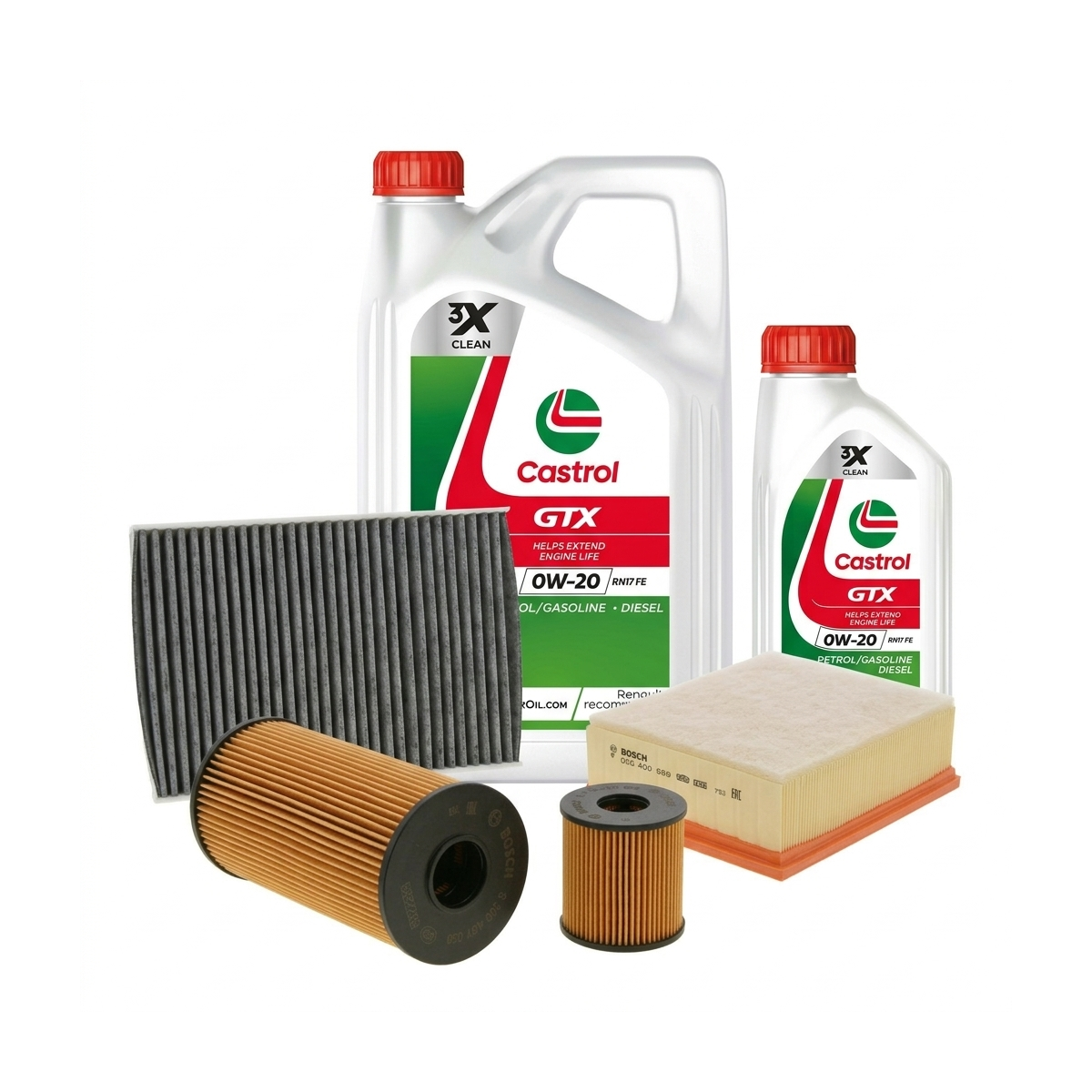 Kit revizie ulei Castrol GTX 0W-20 RN 17 FE + filtre Renault Megane 4 1.5 Blue dCi 115 CP – Bosch