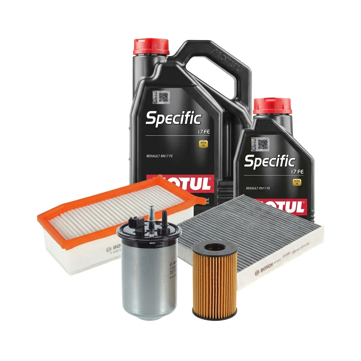 Kit revizie ulei Motul SPECIFIC 17 FE 0W-20 + filtre Dacia Duster HM 1.5 dCi 115 116 CP – Bosch