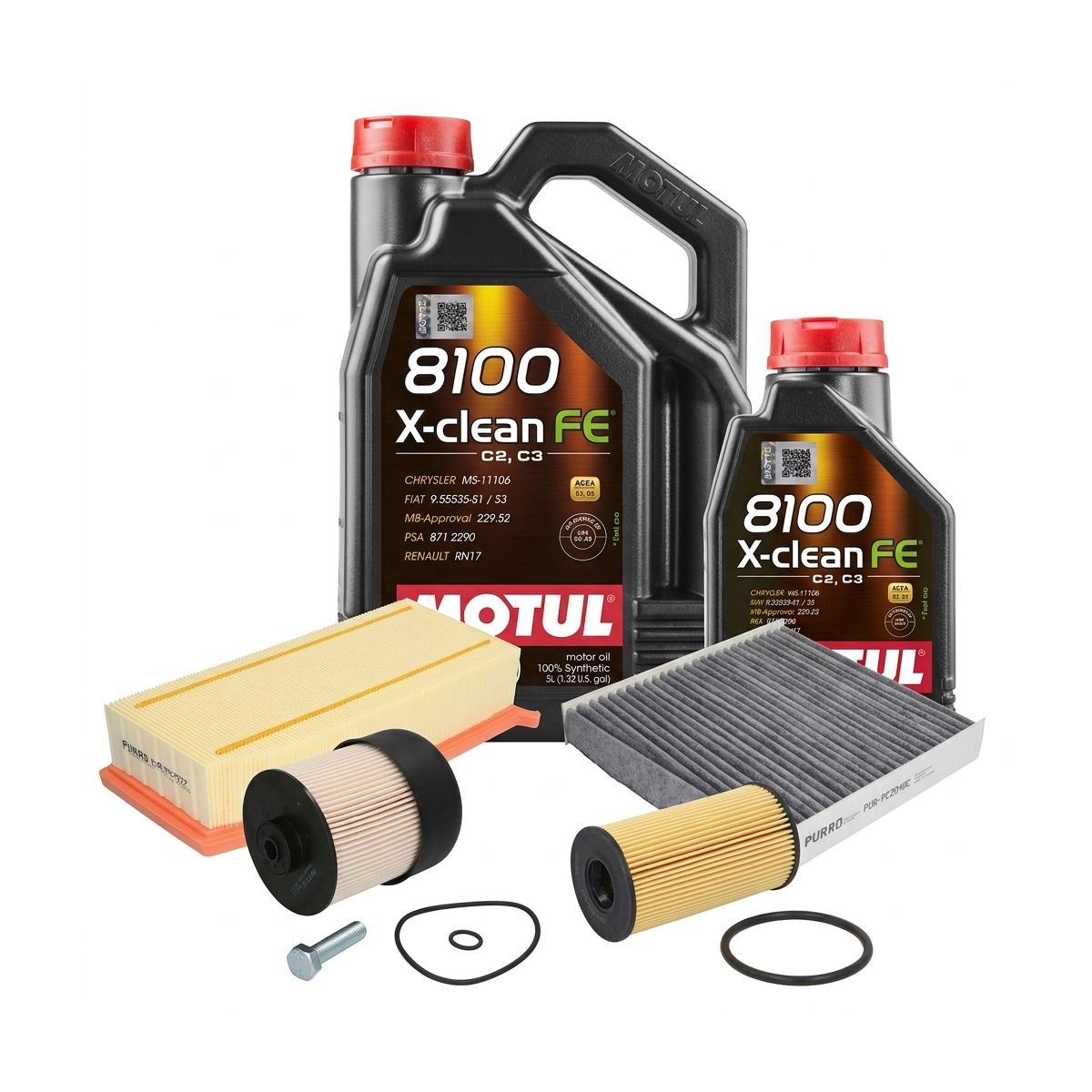 Kit revizie ulei Motul 8100 X-CLEAN FE 5W-30 + filtre Dacia Duster HM 1.5 dCi 115 116 CP – PURRO