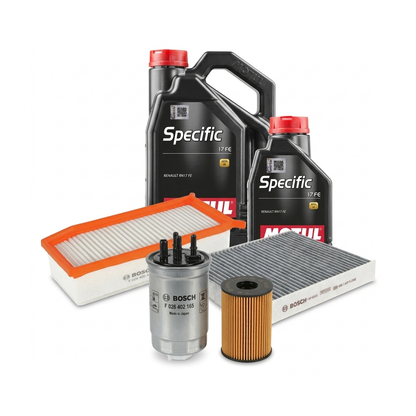 Kit revizie ulei Motul SPECIFIC 17 FE 0W-20 + filtre Dacia Duster HM 1.5 dCi 115 4x4 116 CP – Bosch