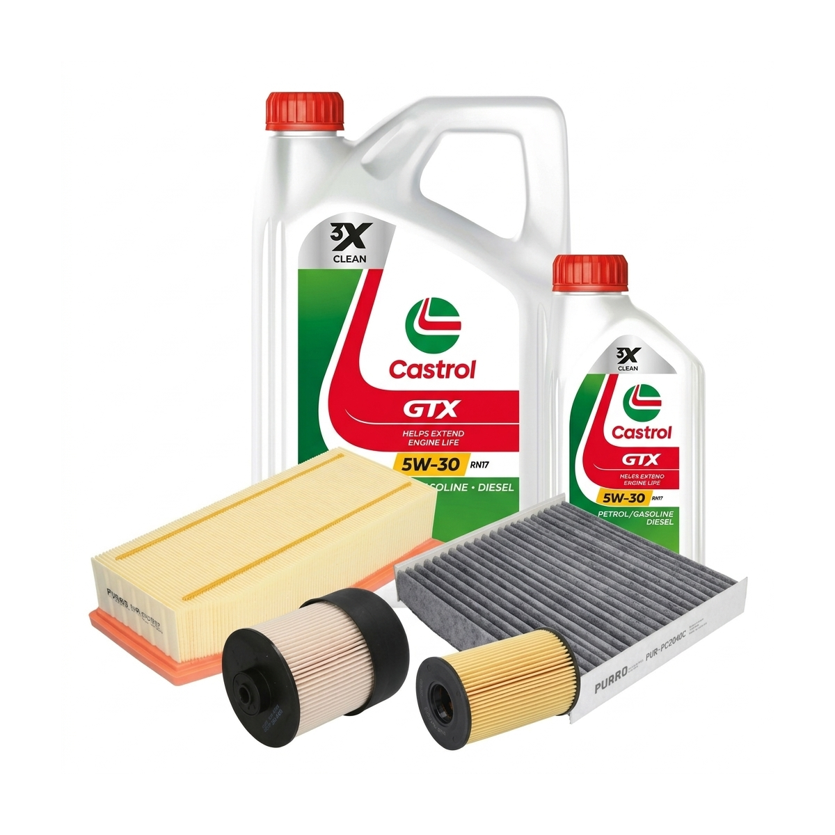 Kit revizie ulei Castrol GTX 5W-30 RN17 + filtre Dacia Duster HM 1.5 dCi 115 4x4 116 CP – PURRO