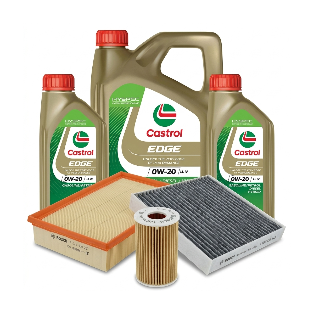 Kit revizie ulei Castrol EDGE 0W-20 LL IV + filtre Skoda Octavia 3 2.0 TSI 190 CP – Bosch