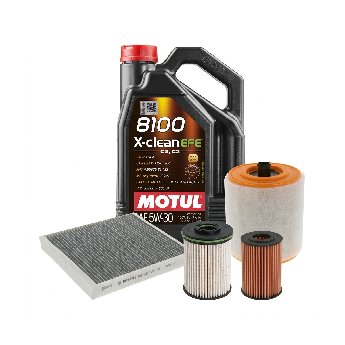 Kit revizie ulei Motul 8100 X-CLEAN EFE 5W-30 + filtre Opel Astra K 1.6 BiTurbo 150 CP – Bosch