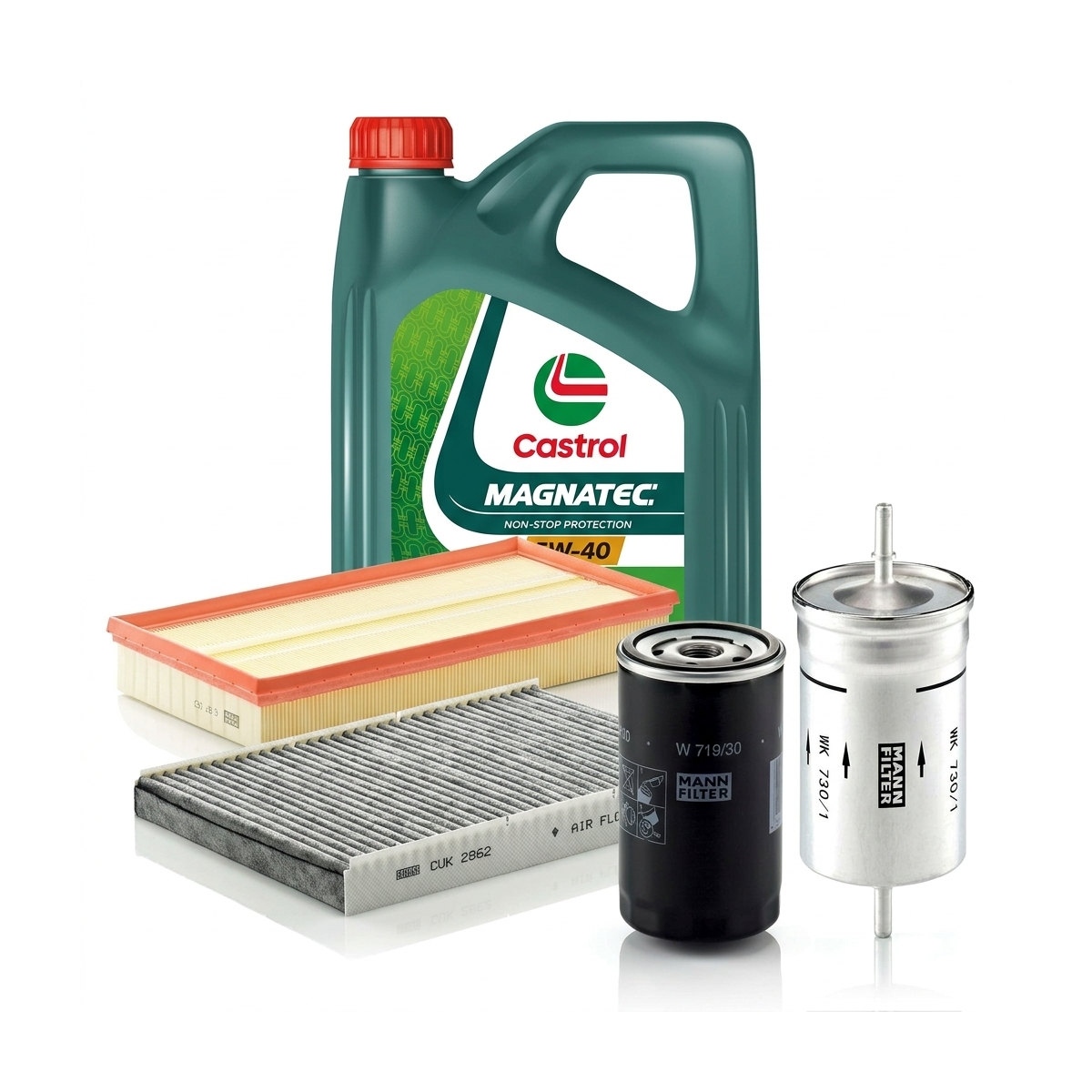 Kit revizie ulei Castrol MAGNATEC 5W-40 A3/B4 + filtre VW Golf 4 2.0 BiFuel 116 CP – MANN