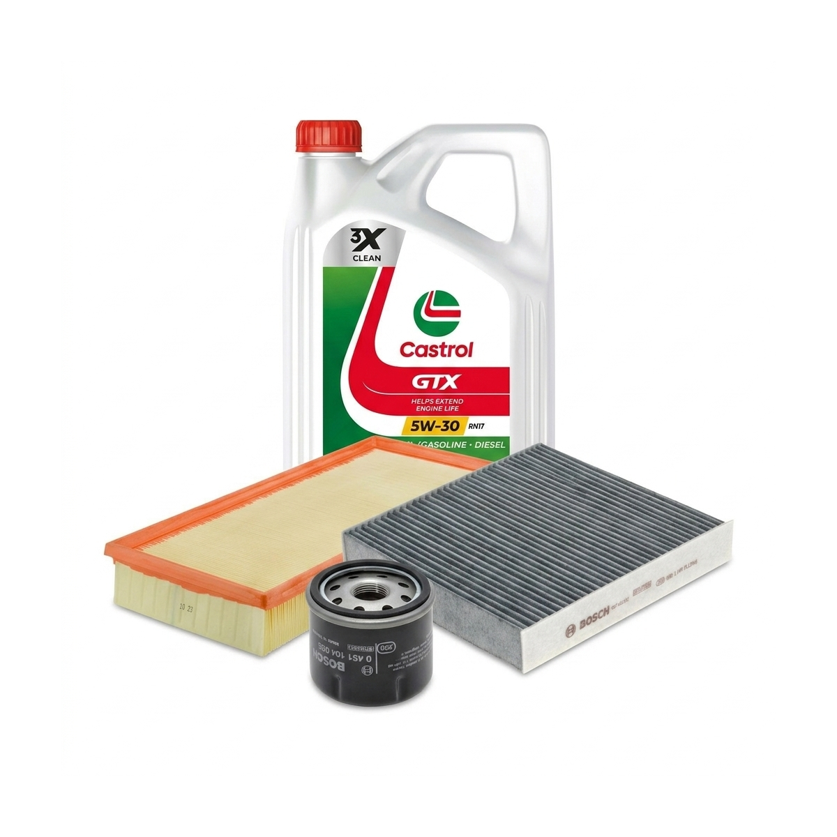 Kit revizie ulei Castrol GTX 5W-30 RN17 + filtre Renault Clio 4 1.2 LPG 72 CP – Bosch