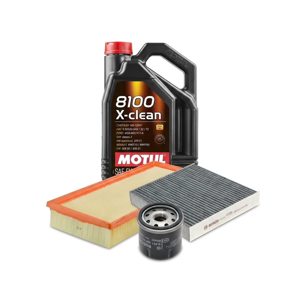 Kit revizie ulei Motul 8100 X-CLEAN 5W-40 + filtre Renault Clio 4 1.2 LPG 72 CP – Bosch