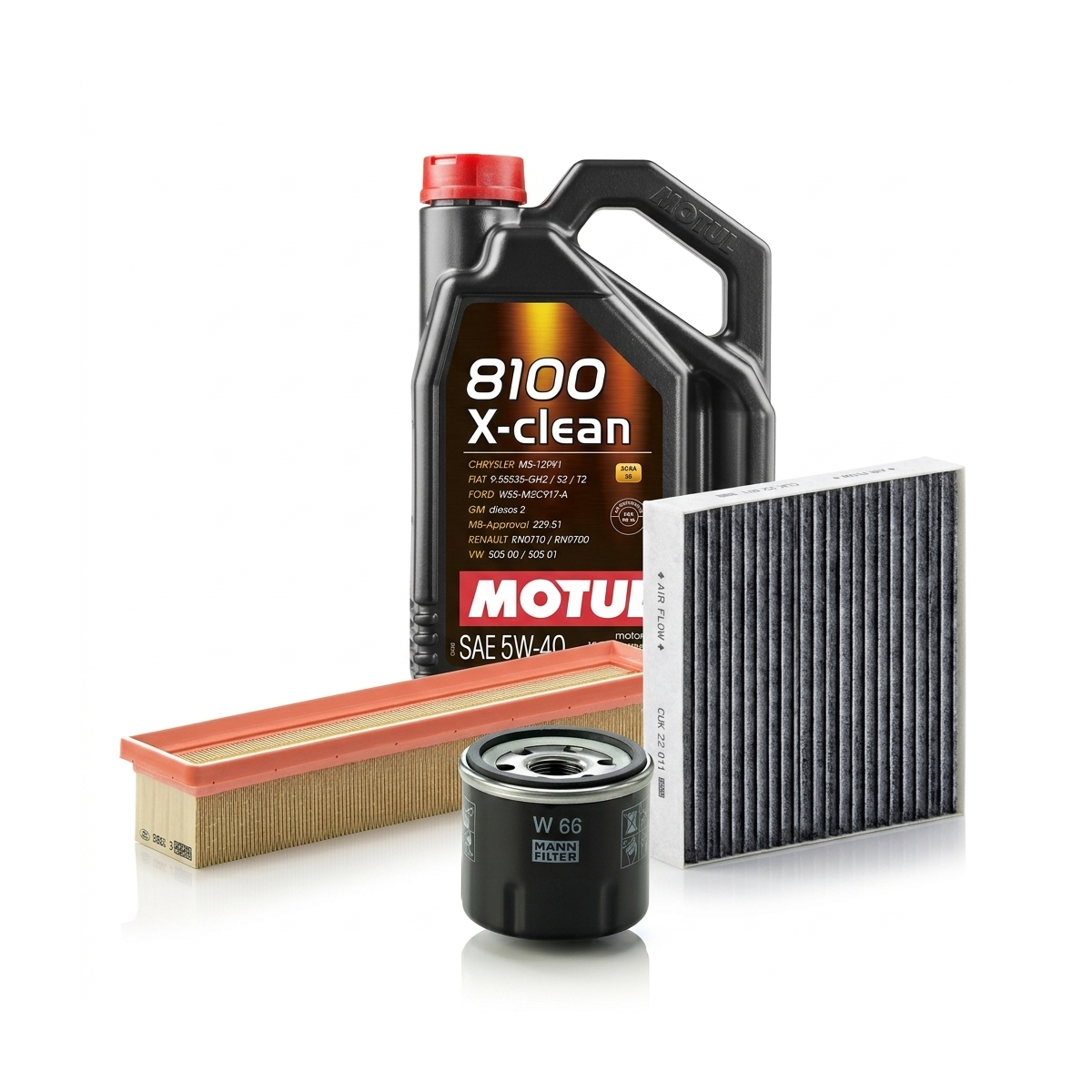 Kit revizie ulei Motul 8100 X-CLEAN 5W-40 + filtre Renault Clio 4 1.2 LPG 72 CP – MANN