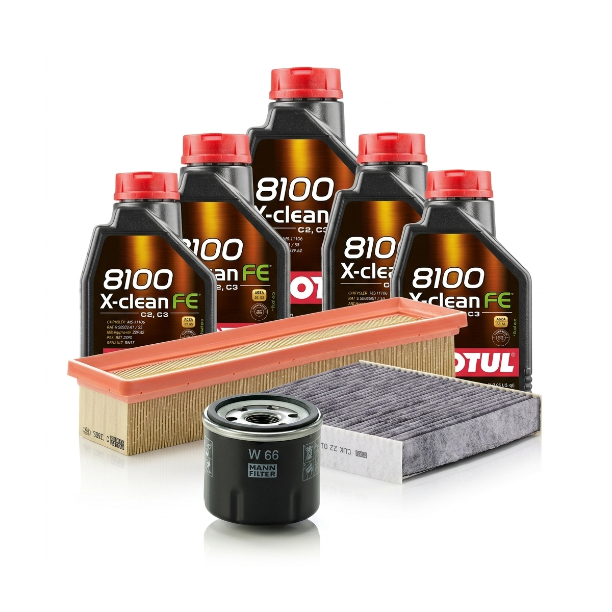 Kit revizie ulei Motul 8100 X-CLEAN FE 5W-30 + filtre Renault Clio 4 1.2 LPG 72 CP – MANN