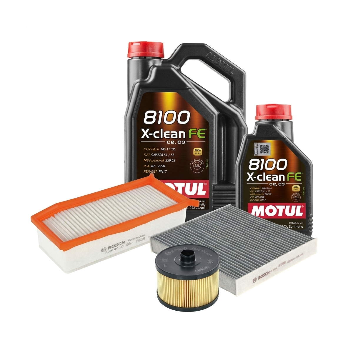 Kit revizie ulei Motul 8100 X-CLEAN FE 5W-30 + filtre Dacia Duster HM 1.3 TCe 130 131 CP – Bosch