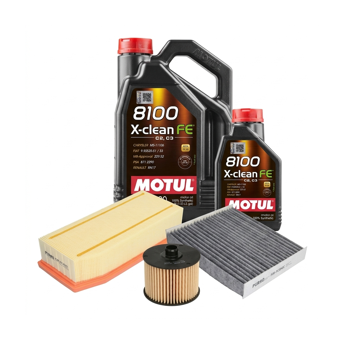 Kit revizie ulei Motul 8100 X-CLEAN FE 5W-30 + filtre Dacia Duster HM 1.3 TCe 130 131 CP – PURRO