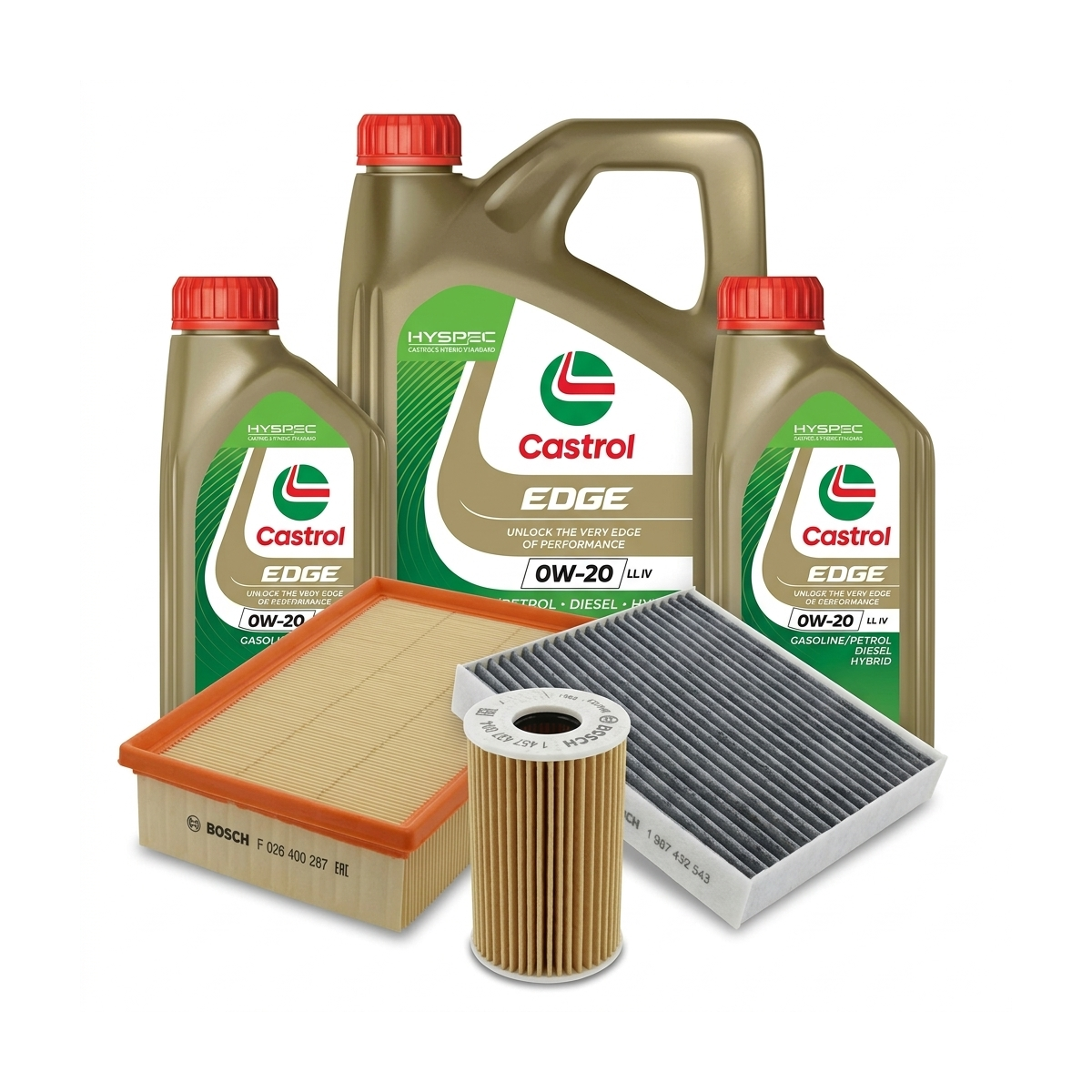Kit revizie ulei Castrol EDGE 0W-20 LL IV + filtre Skoda Octavia 3 2.0 TSI 4x4 190 CP – Bosch