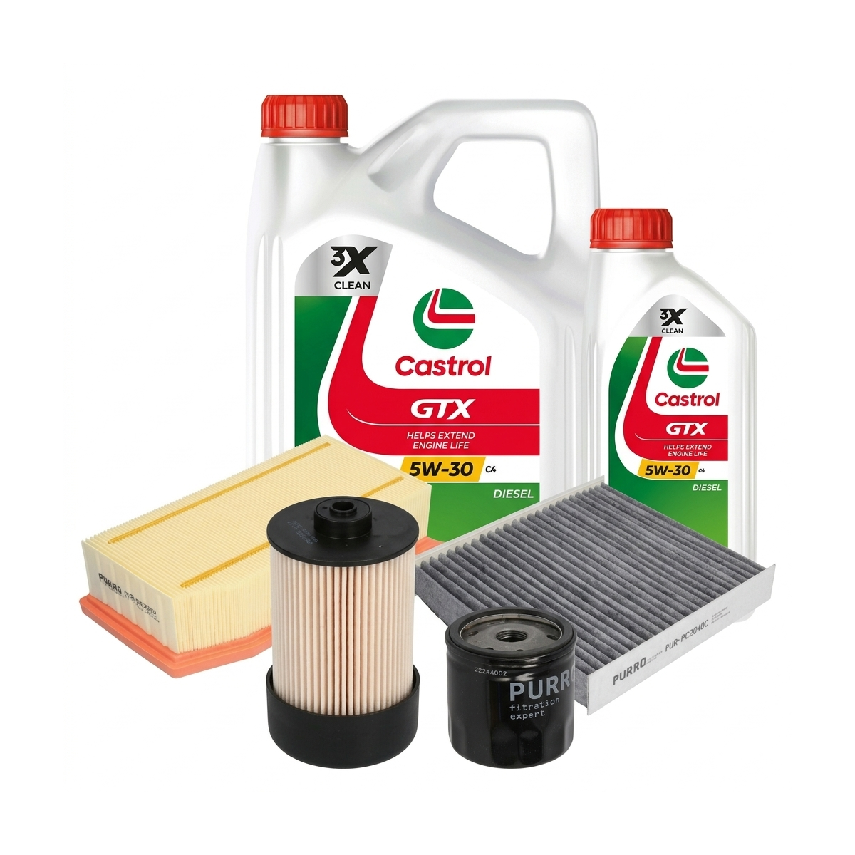 Kit revizie ulei Castrol GTX 5W-30 C4 + filtre Renault Clio 4 1.5 dCi 86 CP – PURRO