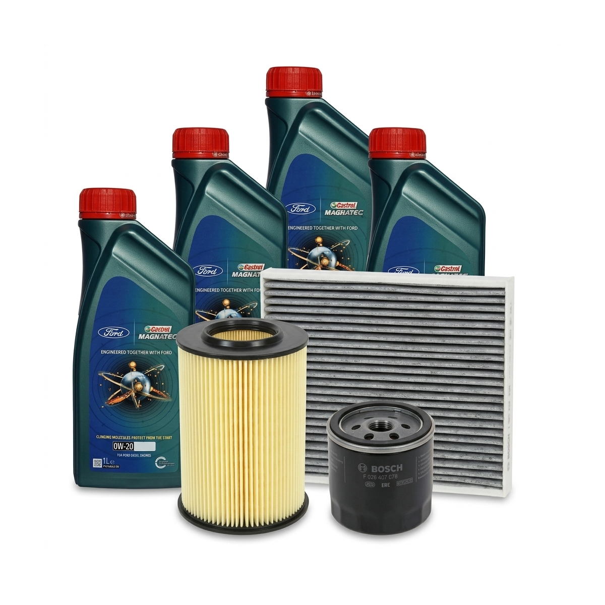 Kit revizie ulei Castrol Magnatec Professional Ford 0W-20 + filtre Ford Kuga 2 1.5 EcoBoost 4x4 150 CP – Bosch