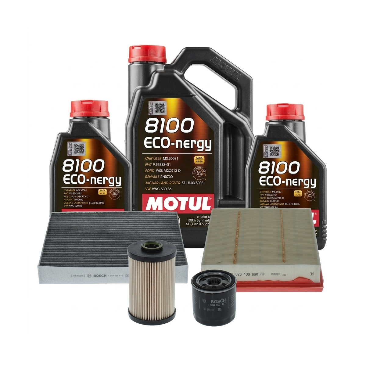 Kit revizie ulei Motul 8100 ECO-NERGY 5W-30 + filtre Ford Mondeo 5 2.0 EcoBlue 120 CP – Bosch