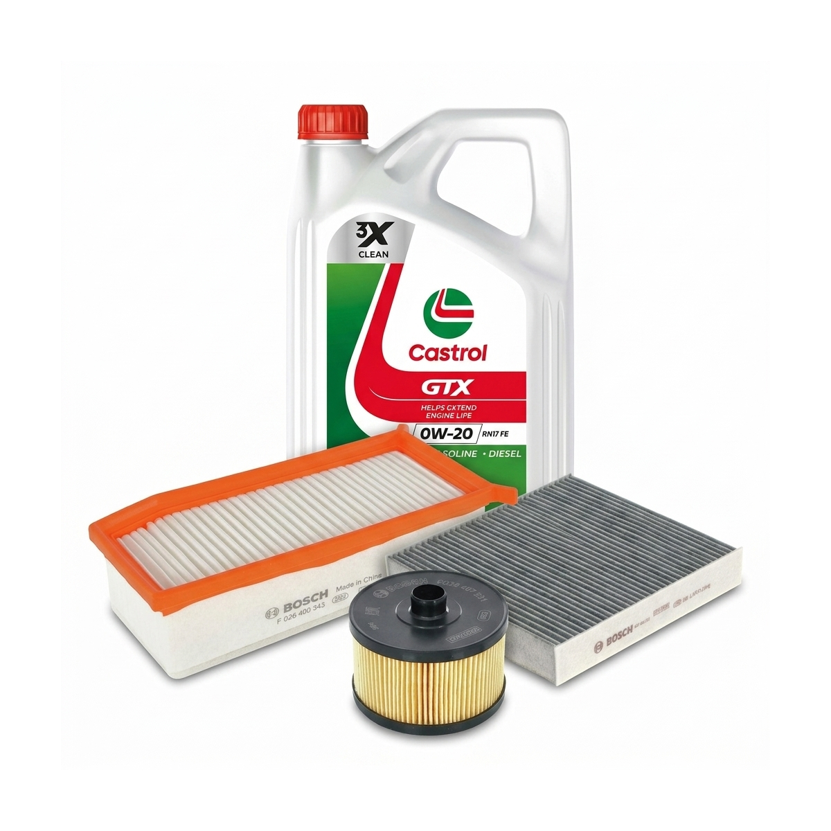 Kit revizie ulei Castrol GTX 0W-20 RN 17 FE + filtre Dacia Duster HM 1.3 TCe 150 4x4 150 CP – Bosch