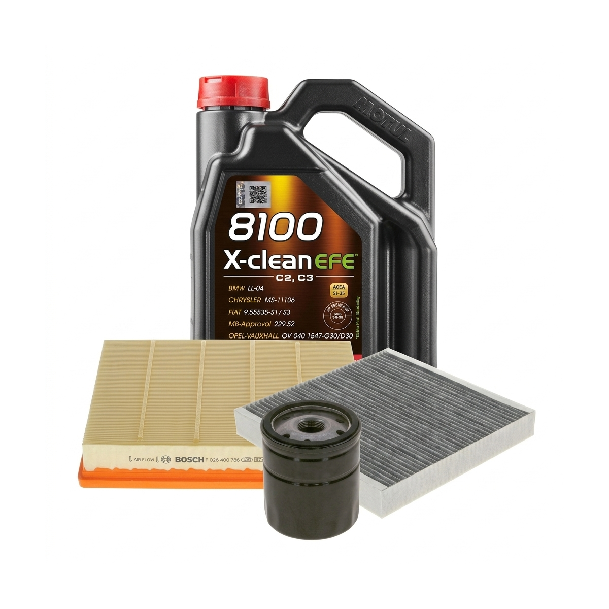 Kit revizie ulei Motul 8100 X-CLEAN EFE 5W-30 + filtre Opel Astra K 1.2 Turbo 110 CP – Bosch