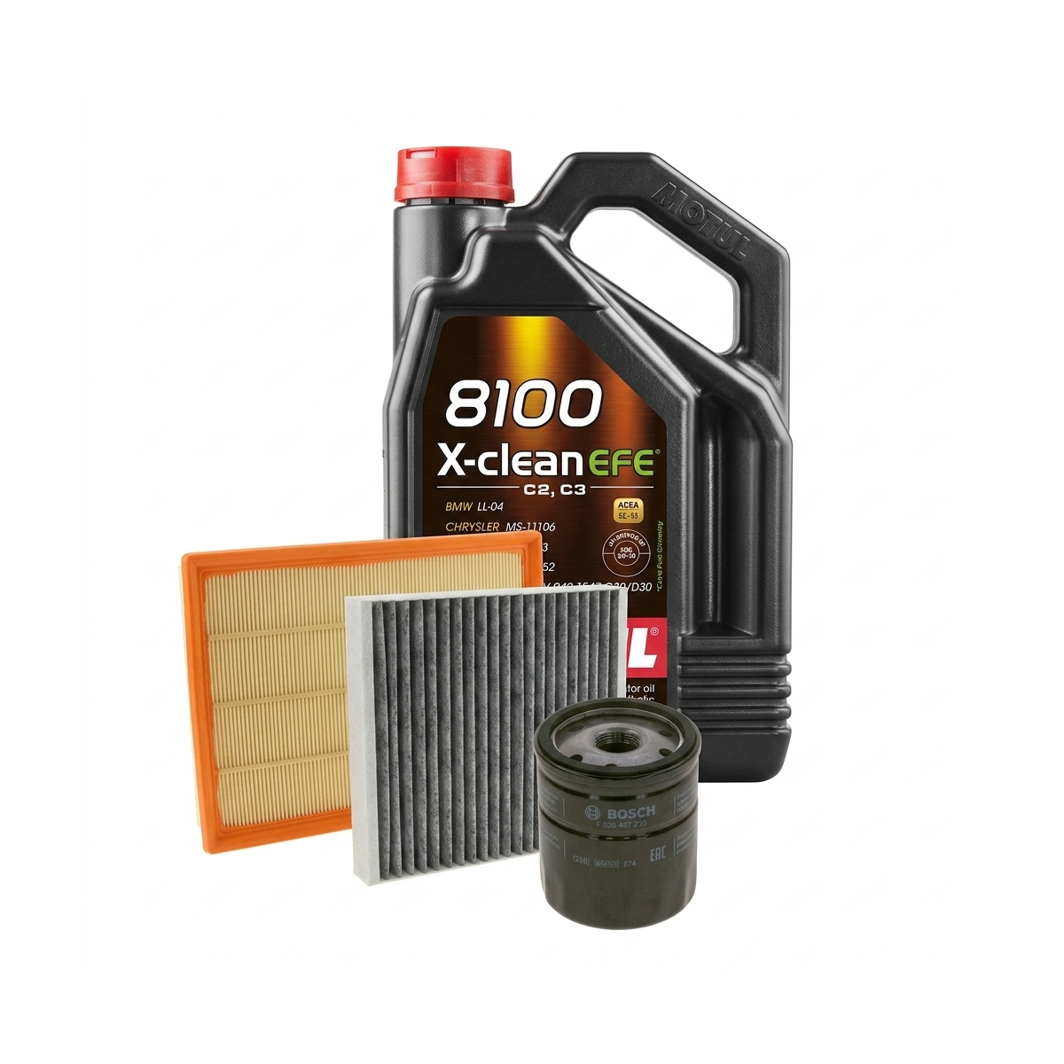 Kit revizie ulei Motul 8100 X-CLEAN EFE 5W-30 + filtre Opel Astra K 1.2 Turbo 145 CP – Bosch
