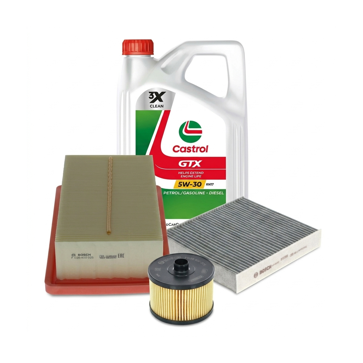 Kit revizie ulei Castrol GTX 5W-30 RN17 + filtre Renault Clio 5 1.0 TCe 100 101 CP – Bosch