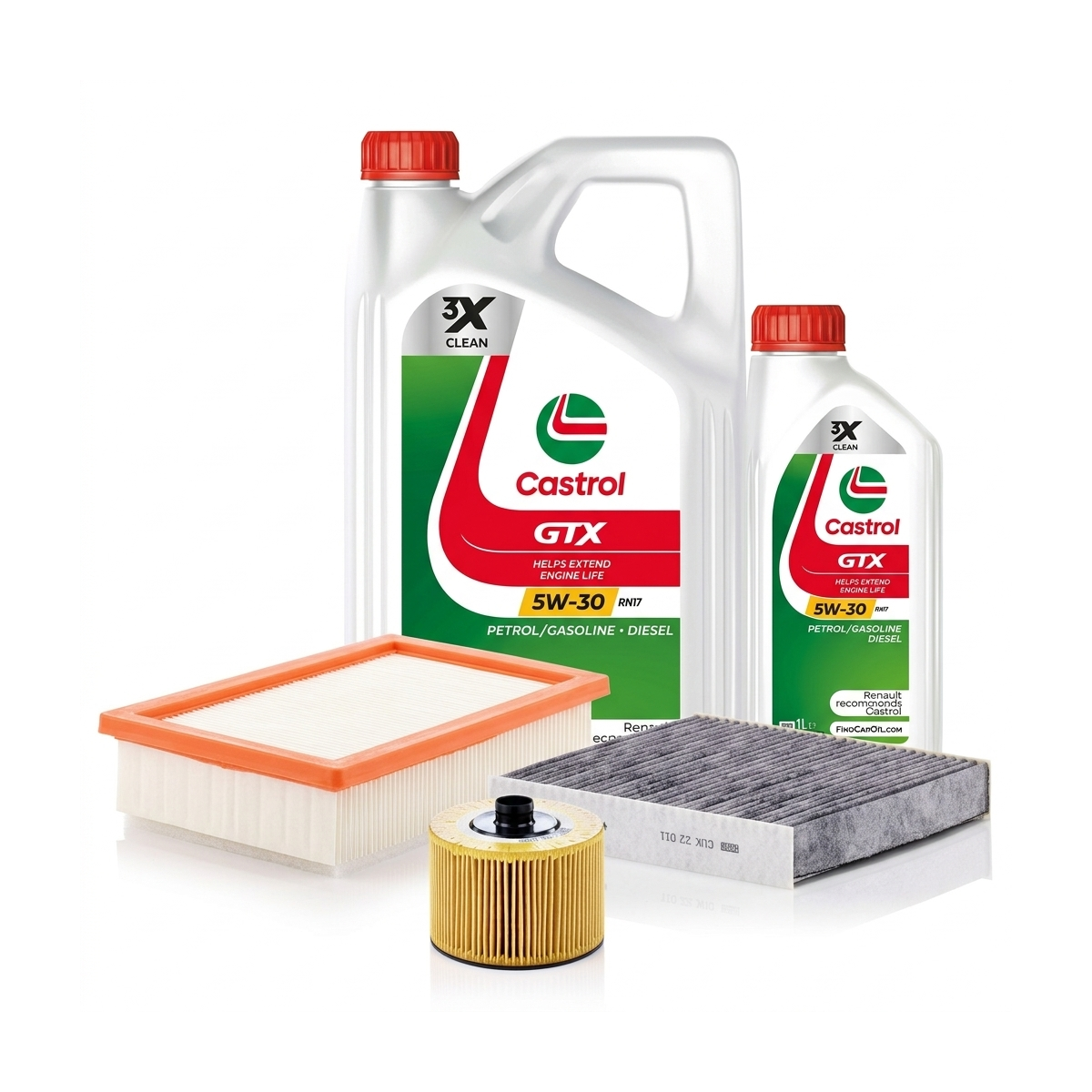 Kit revizie ulei Castrol GTX 5W-30 RN17 + filtre Renault Clio 5 1.3 TCe 130 131 CP – MANN