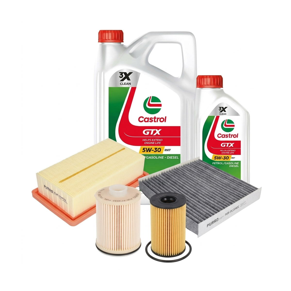 Kit revizie ulei Castrol GTX 5W-30 RN17 + filtre Renault Clio 5 1.5 Blue dCi 85 86 CP – PURRO