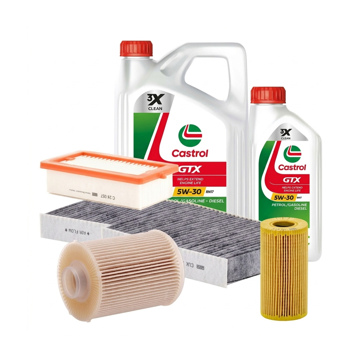 Kit revizie ulei Castrol GTX 5W-30 RN17 + filtre Renault Clio 5 1.5 Blue dCi 115 116 CP – MANN
