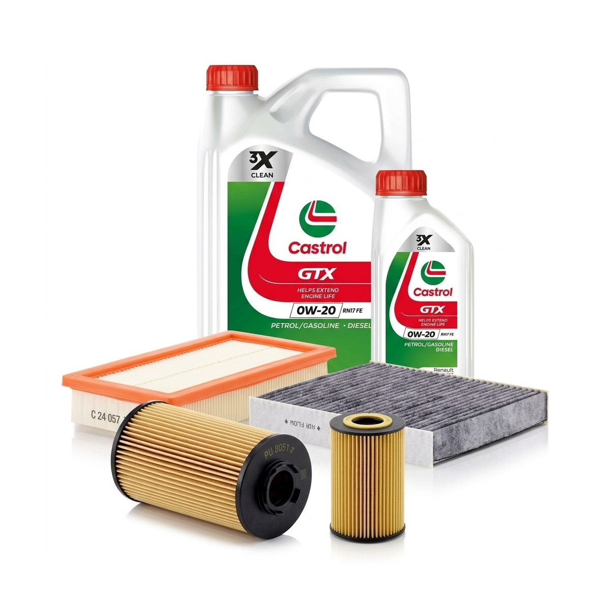Kit revizie ulei Castrol GTX 0W-20 + filtre Renault Clio 5 1.5 Blue dCi 115 116 CP – MANN