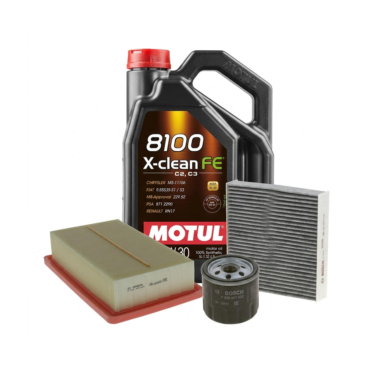 Kit revizie ulei Motul 8100 X-CLEAN FE 5W-30 + filtre Renault Clio 5 1.0 SCe 75 72 CP – Bosch
