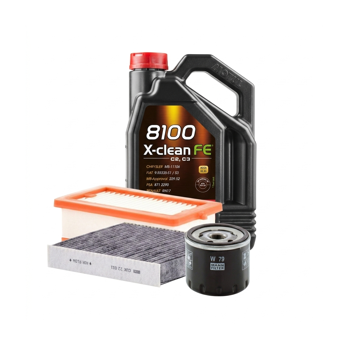 Kit revizie ulei Motul 8100 X-CLEAN FE 5W-30 + filtre Renault Clio 5 1.0 SCe 75 72 CP – MANN