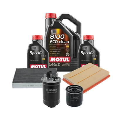 Kit revizie ulei Motul 8100 ECO-CLEAN 0W-30 + filtre Ford Kuga 3 2.0 EcoBlue mHEV 150 CP – Bosch