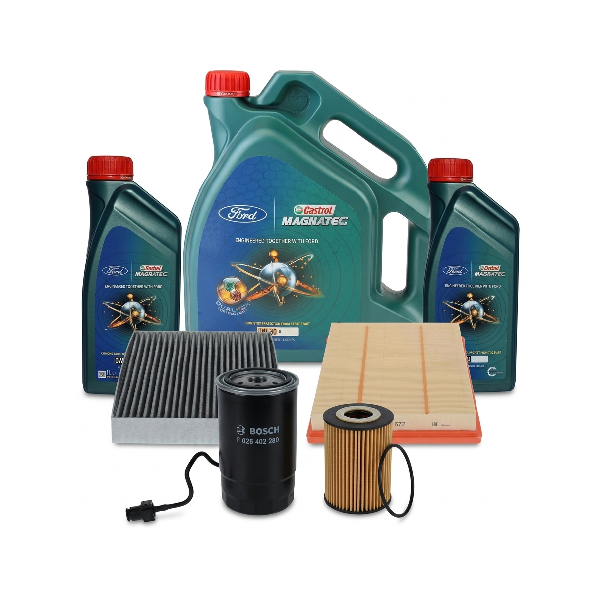 Kit revizie ulei Castrol Ford Magnatec D 0W-30 + filtre Ford Kuga 3 1.5 EcoBlue 120 CP – Bosch