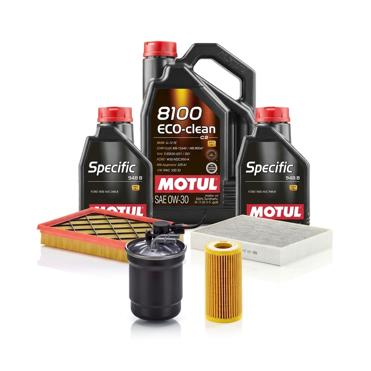 Kit revizie ulei Motul 8100 ECO-CLEAN 0W-30 + filtre Ford Kuga 3 1.5 EcoBlue 120 CP – MANN
