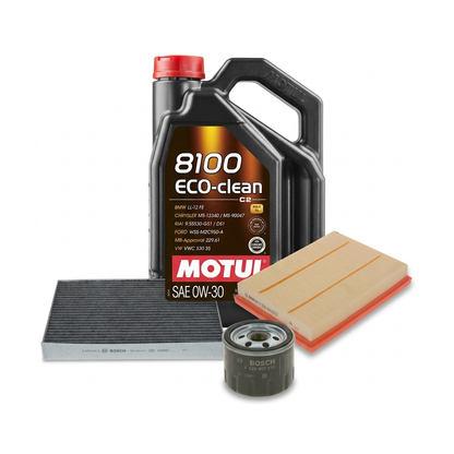 Kit revizie ulei Motul 8100 ECO-CLEAN 0W-30 + filtre Ford Kuga 3 1.5 EcoBoost 120 CP – Bosch
