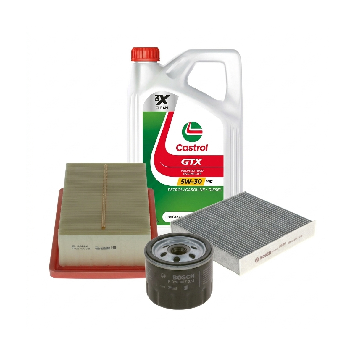 Kit revizie ulei Castrol GTX 5W-30 RN17 + filtre Renault Clio 5 1.0 SCe 65 CP – Bosch