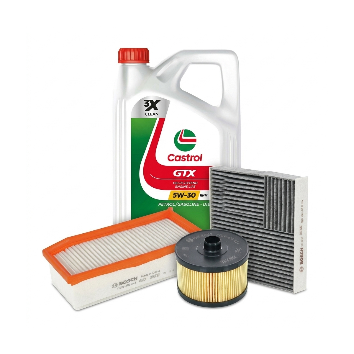 Kit revizie ulei Castrol GTX 5W-30 RN17 + filtre Dacia Sandero 2 1.0 LPG 101 CP – Bosch