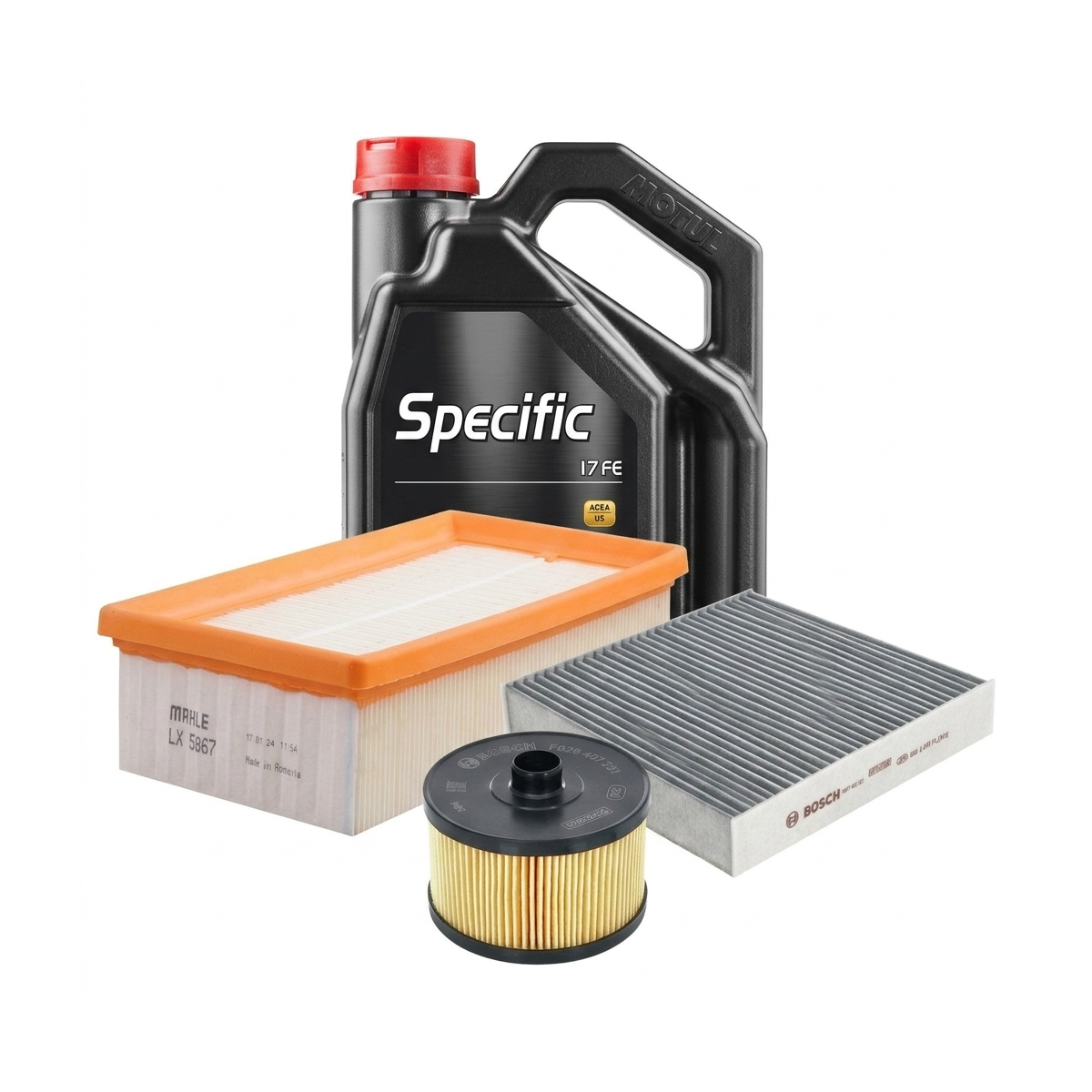 Kit revizie ulei Motul SPECIFIC 17 FE 0W-20 + filtre Dacia Logan 2 1.0 TCe 100 101 CP – Bosch