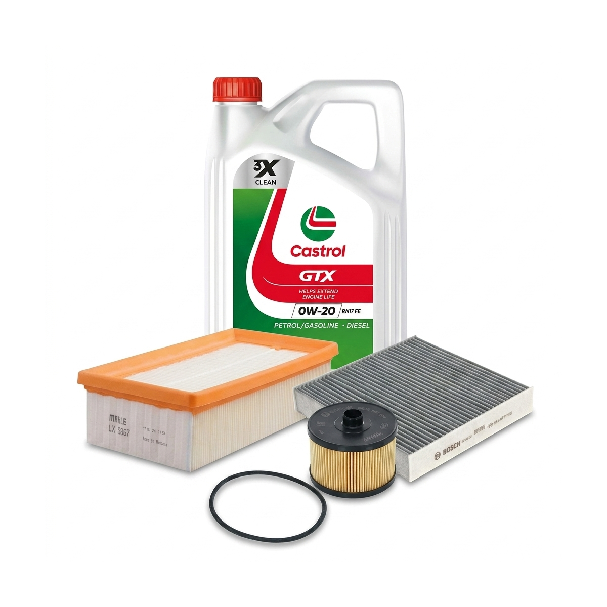 Kit revizie ulei Castrol GTX 0W-20 RN 17 FE + filtre Dacia Logan 2 1.0 LPG 101 CP – Bosch