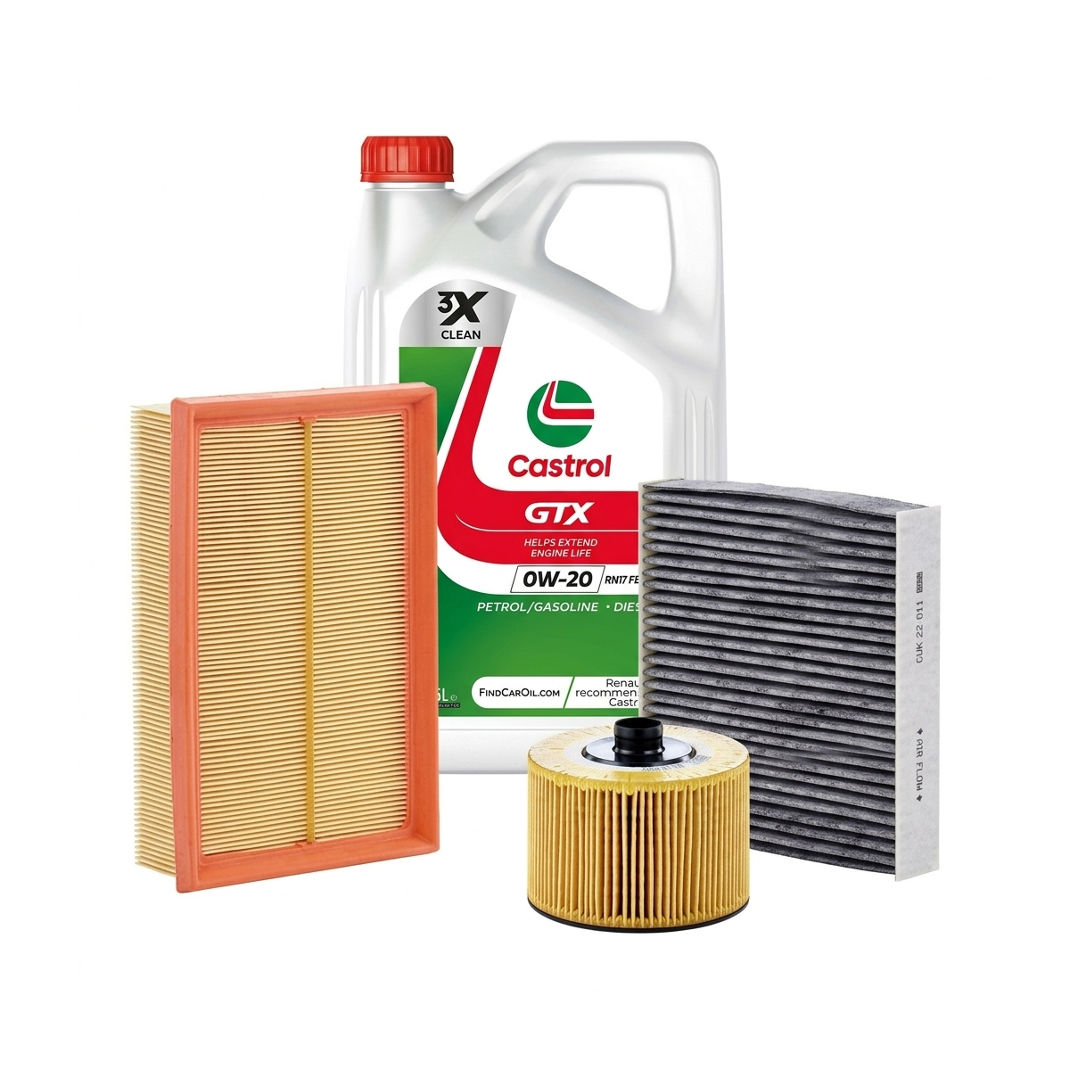Kit revizie ulei Castrol GTX 0W-20 RN 17 FE + filtre Dacia Logan 2 1.0 LPG 101 CP – MANN