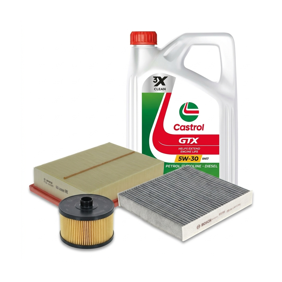 Kit revizie ulei Castrol GTX 5W-30 RN17 + filtre Renault Clio 5 1.0 LPG 101 CP – Bosch