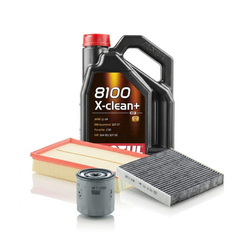 Kit revizie ulei Motul 8100 X-CLEAN+ 5W-30 + filtre VW Tiguan AD1/AX1 1.5 TSI 131 CP – MANN