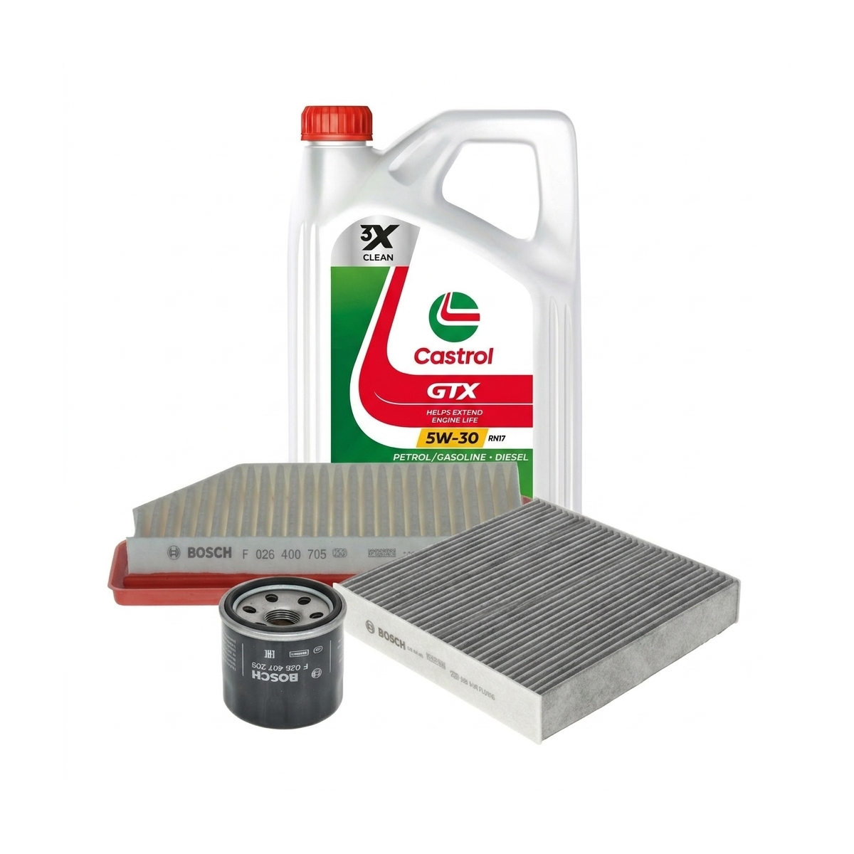 Kit revizie ulei Castrol GTX 5W-30 RN17 + filtre Renault Clio 5 1.6 E-TECH 140 CP – Bosch