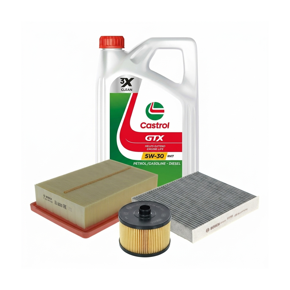Kit revizie ulei Castrol GTX 5W-30 RN17 + filtre Renault Clio 5 1.0 TCe 90 91 CP – Bosch