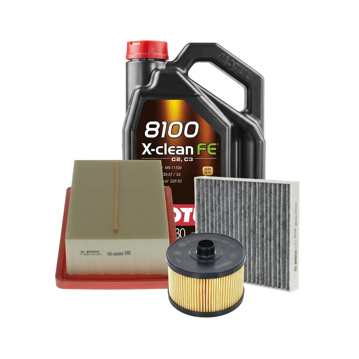 Kit revizie ulei Motul 8100 X-CLEAN FE 5W-30 + filtre Renault Clio 5 1.0 TCe 90 91 CP – Bosch