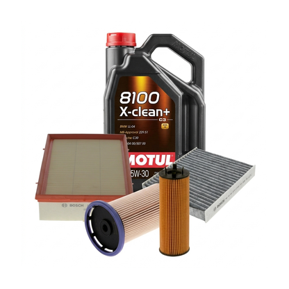 Kit revizie ulei Motul 8100 X-CLEAN+ 5W-30 + filtre Skoda Superb 3 2.0 TDI 122 CP – Bosch