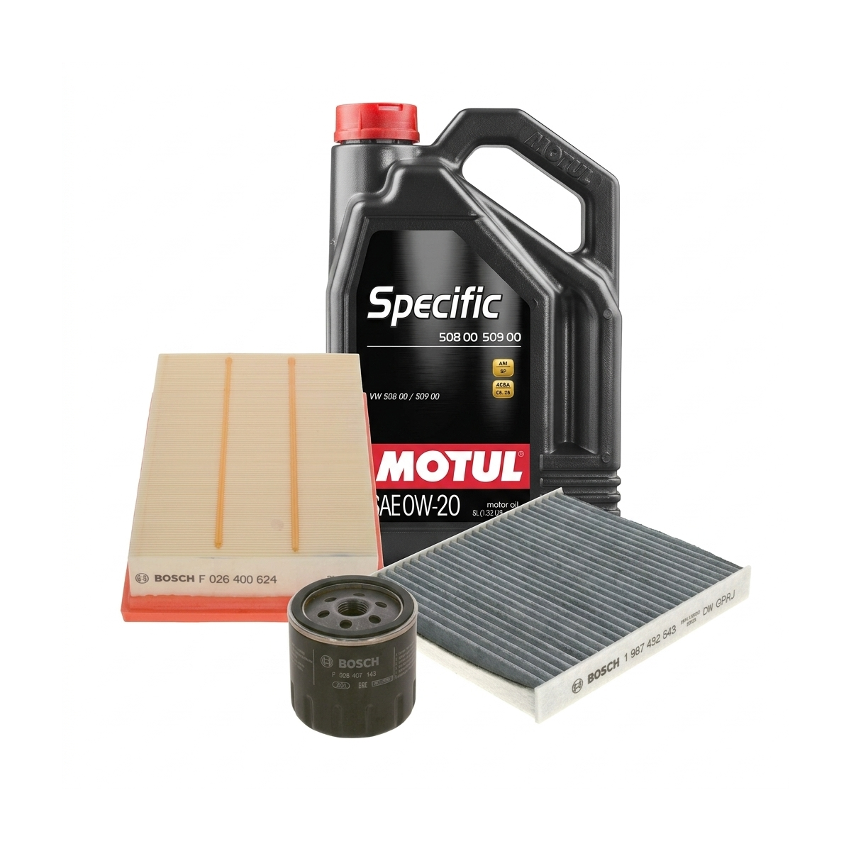 Kit revizie ulei Motul SPECIFIC 508 00 509 00 0W-20 + filtre VW Golf 8 1.0 eTSI 110 CP – Bosch